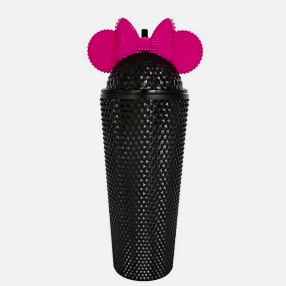 NEW:Disney Minnie Mouse Black & Pink Studded Tumbler Cup w/Lid and Straw 20oz #1